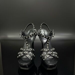 Saint Laurent Black Studded Tribute Sandals EUC